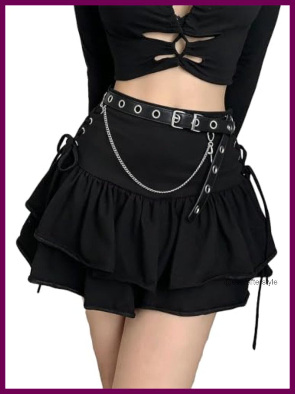 Pleated Mini Skirt High Waist Layered Lace Up with Belt